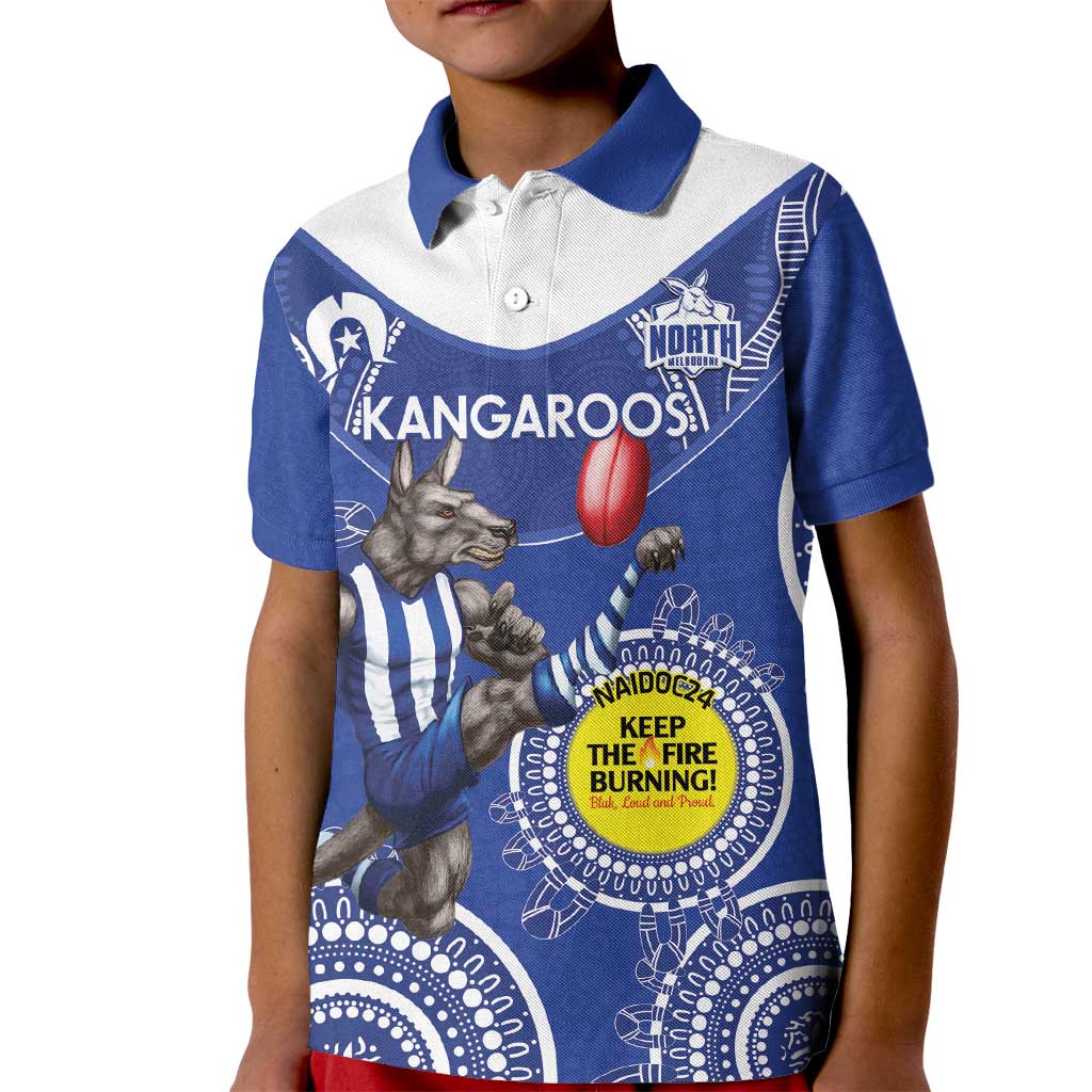 Custom AFL Kangaroos NAIDOC Week Kid Polo Shirt Keep The Fire Burning Indigenous Art