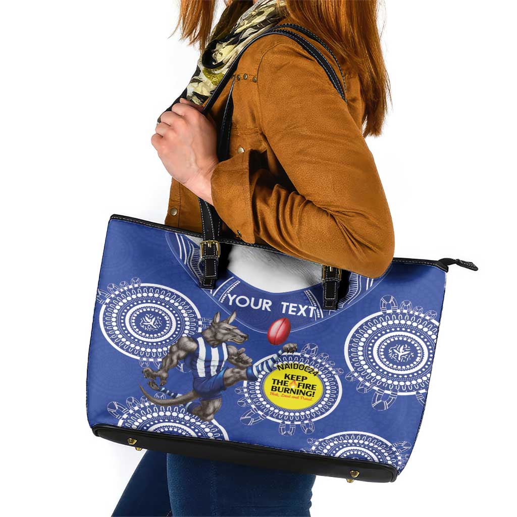 Custom AFL Kangaroos NAIDOC Week Leather Tote Bag Keep The Fire Burning Indigenous Art