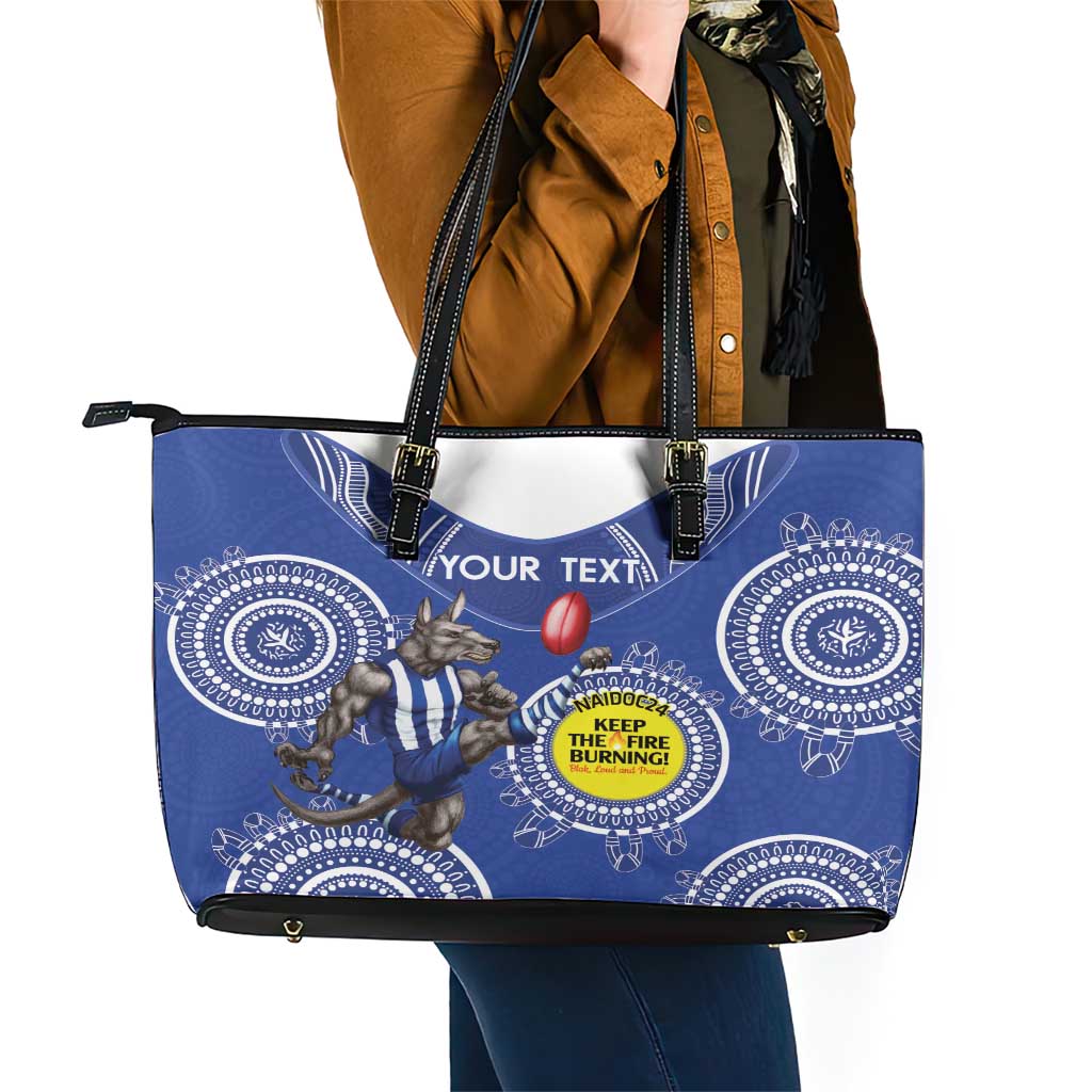 Custom AFL Kangaroos NAIDOC Week Leather Tote Bag Keep The Fire Burning Indigenous Art