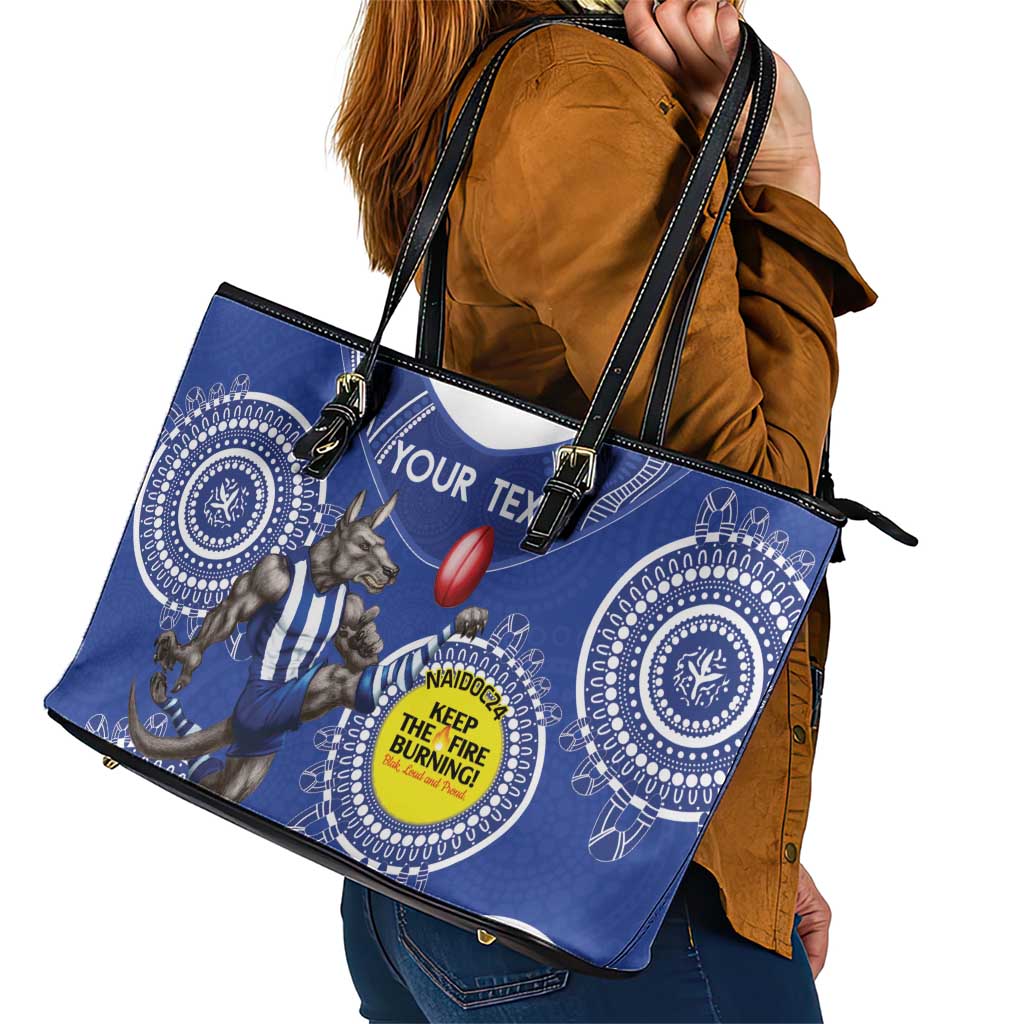 Custom AFL Kangaroos NAIDOC Week Leather Tote Bag Keep The Fire Burning Indigenous Art