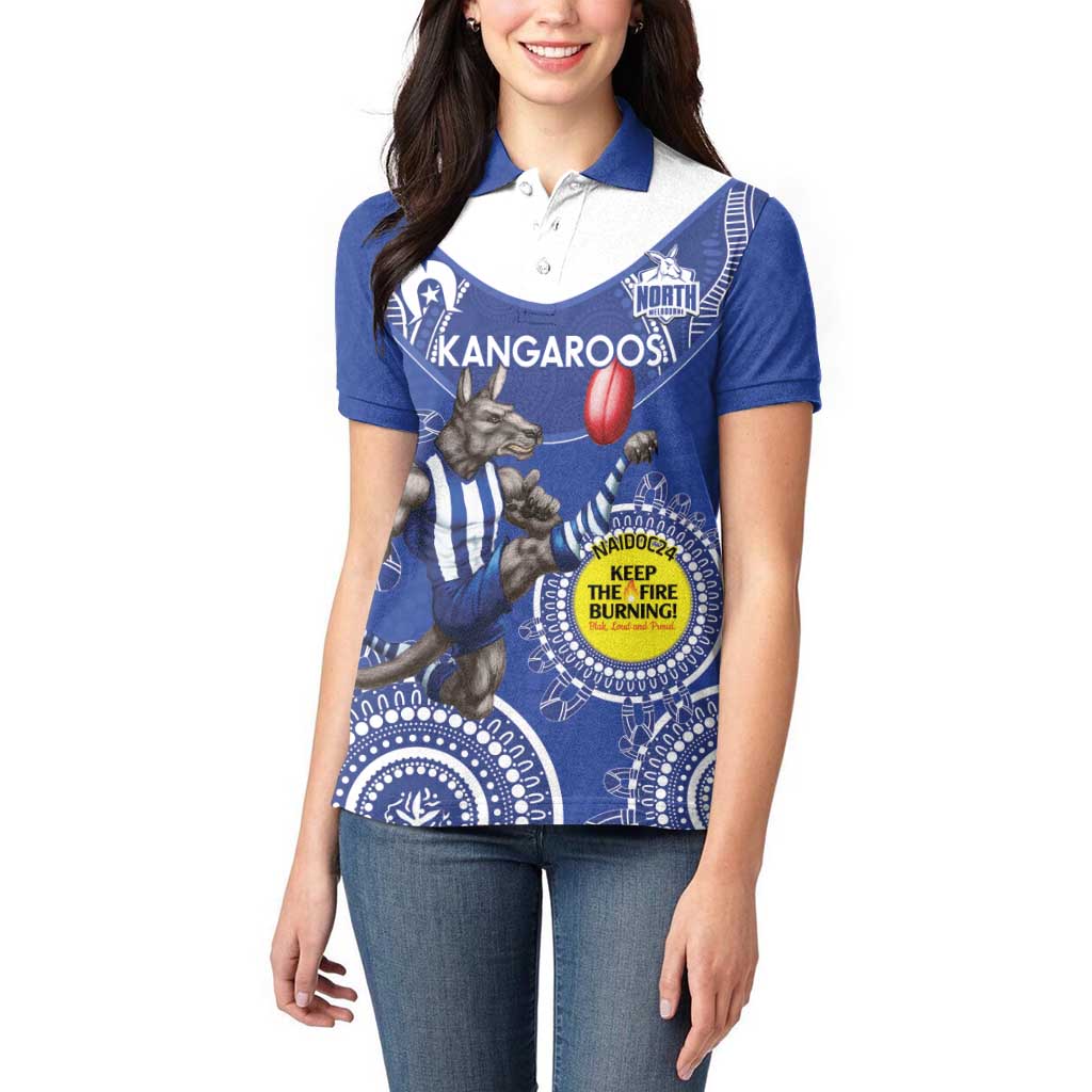 Custom AFL Kangaroos NAIDOC Week Women Polo Shirt Keep The Fire Burning Indigenous Art