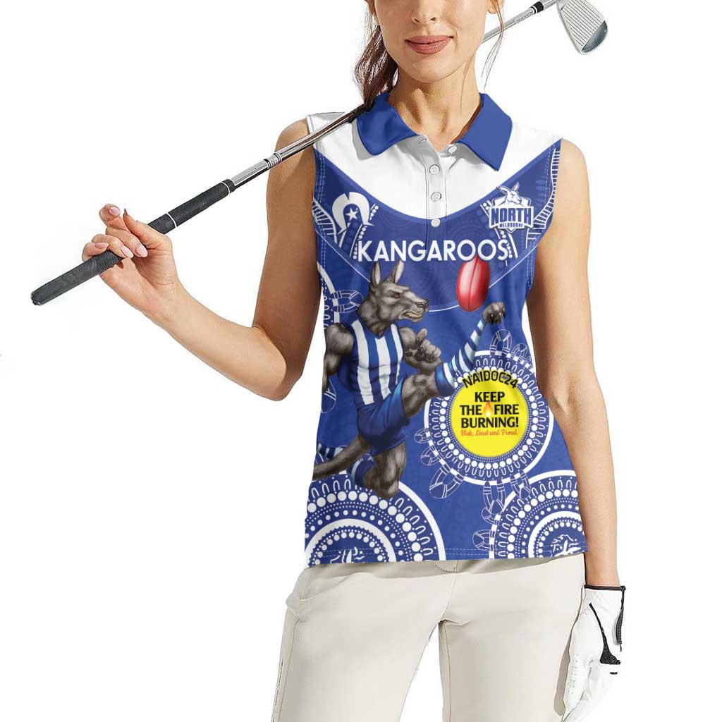 Custom AFL Kangaroos NAIDOC Week Women Sleeveless Polo Shirt Keep The Fire Burning Indigenous Art