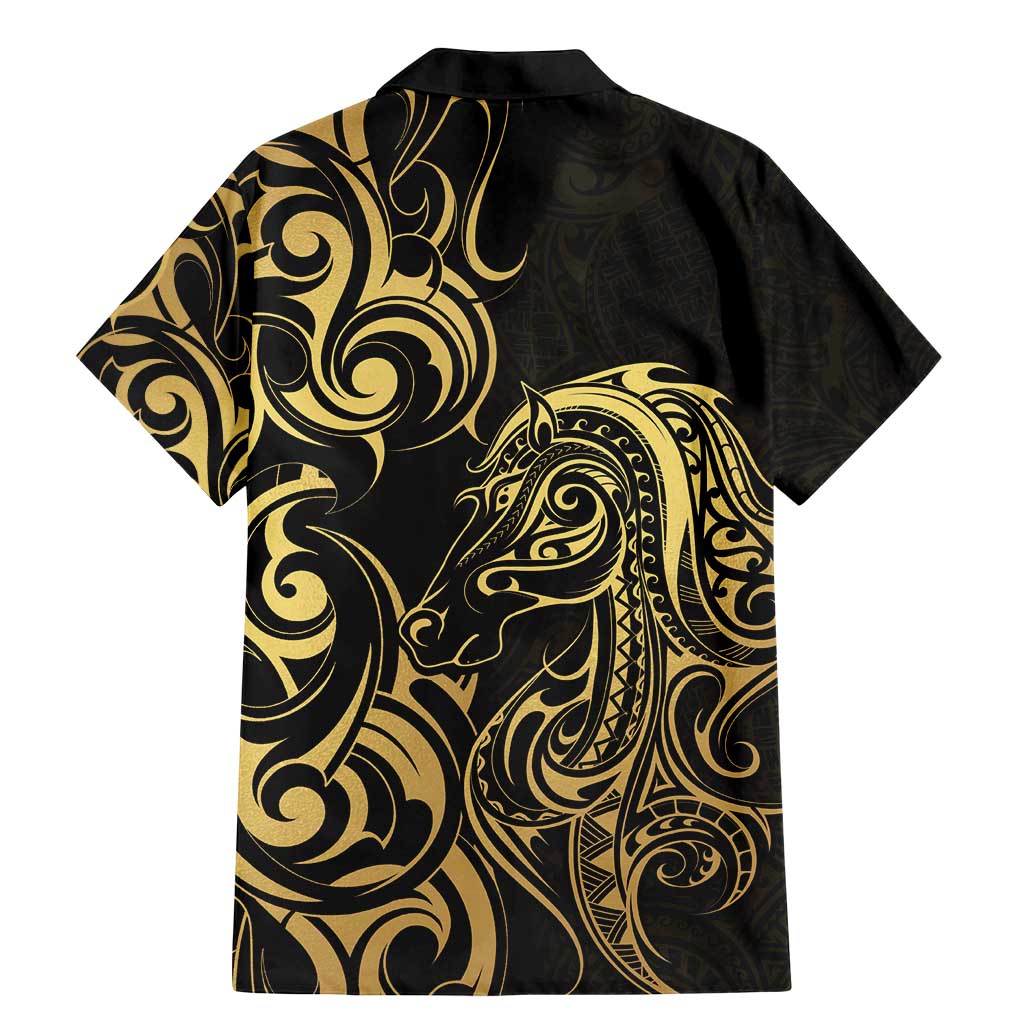 Gold And Black Aoteara Horse Racing Family Matching Mermaid Dress and Hawaiian Shirt NZ Maori Pattern