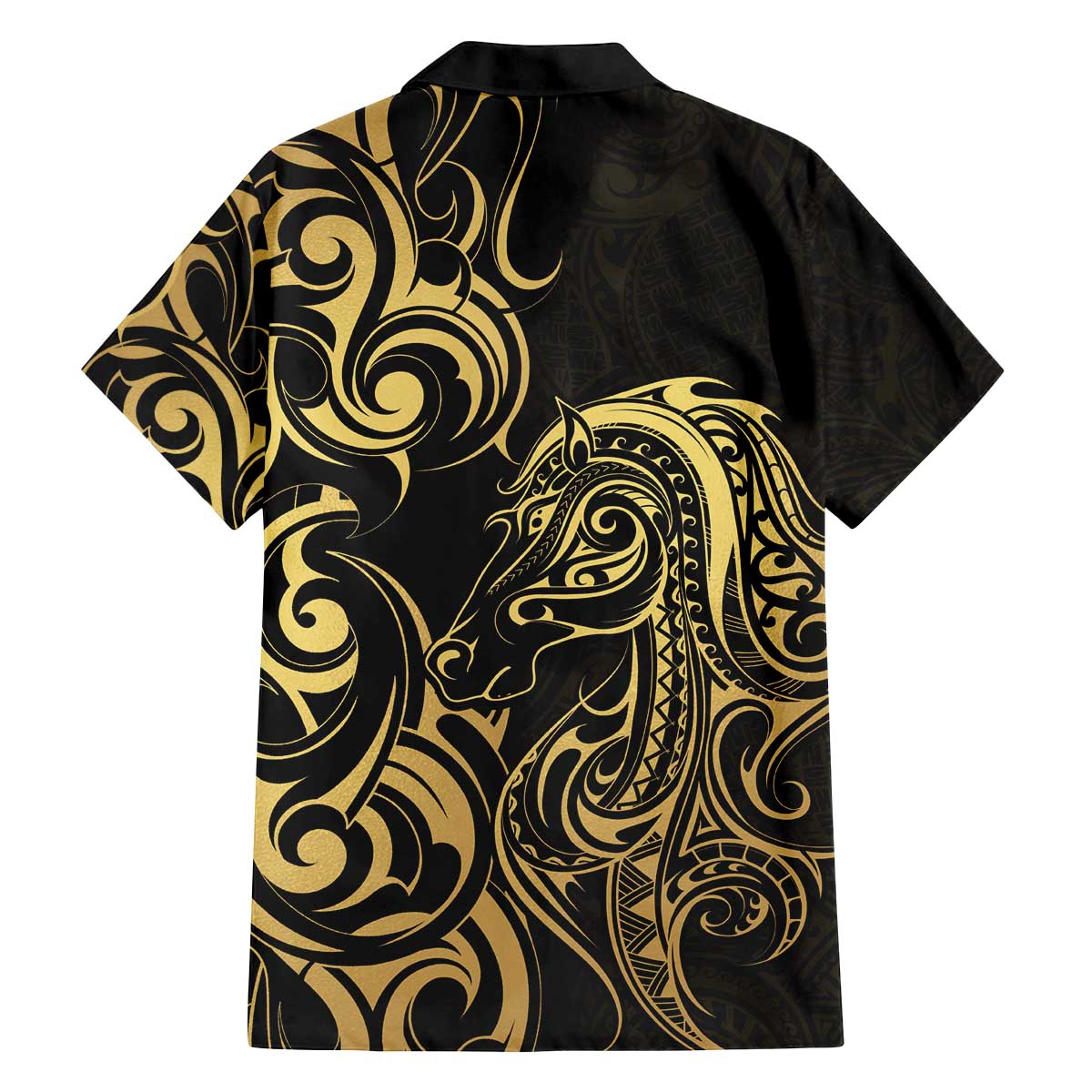 Gold And Black Aoteara Horse Racing Family Matching Off The Shoulder Long Sleeve Dress and Hawaiian Shirt NZ Maori Pattern