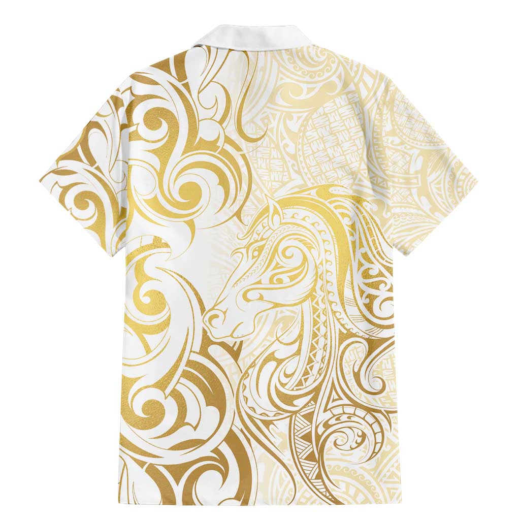 Gold And White Aoteara Horse Racing Family Matching Mermaid Dress and Hawaiian Shirt NZ Maori Pattern