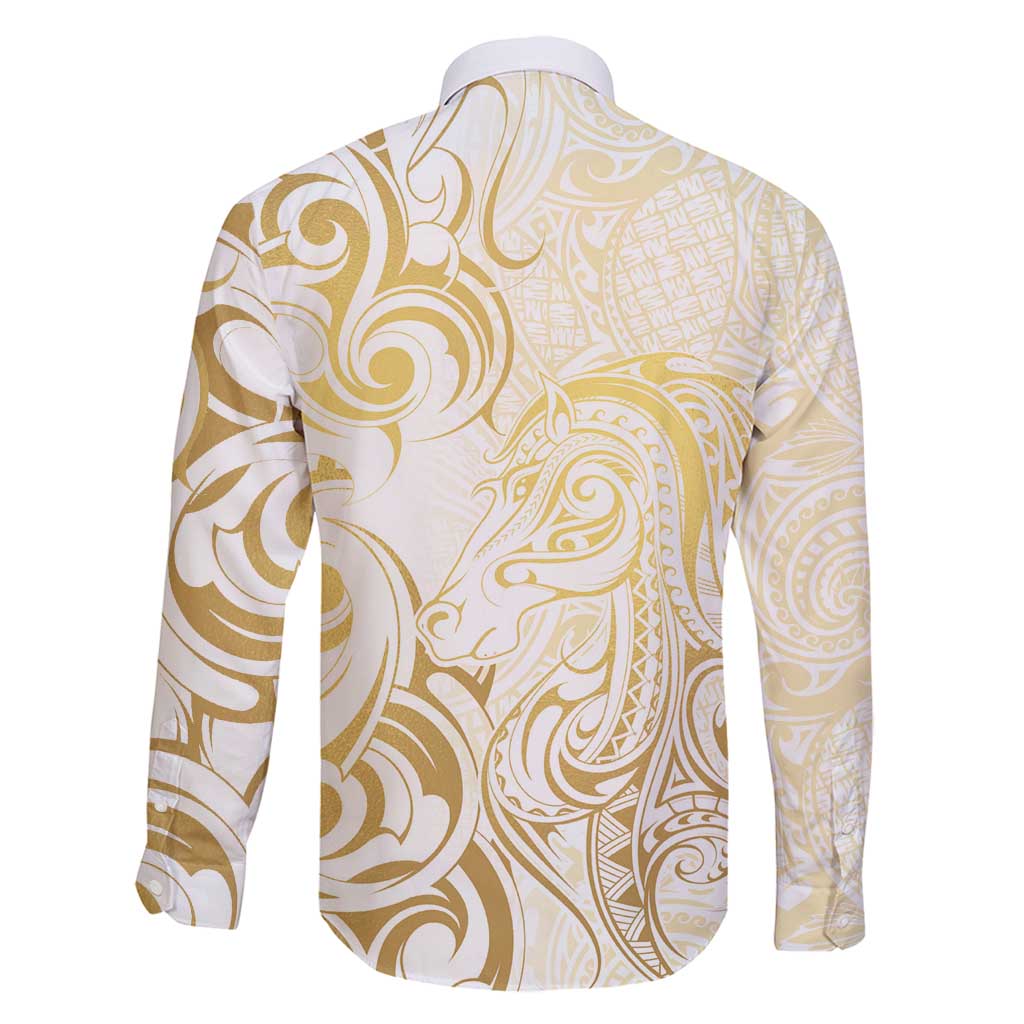 Gold And White Aoteara Horse Racing Family Matching Puletasi and Hawaiian Shirt NZ Maori Pattern