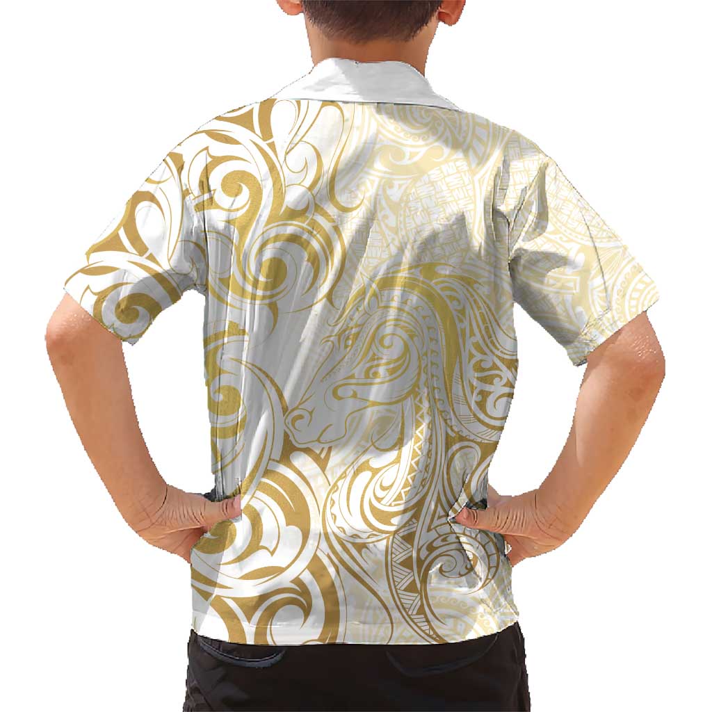 Gold And White Aoteara Horse Racing Hawaiian Shirt NZ Maori Pattern