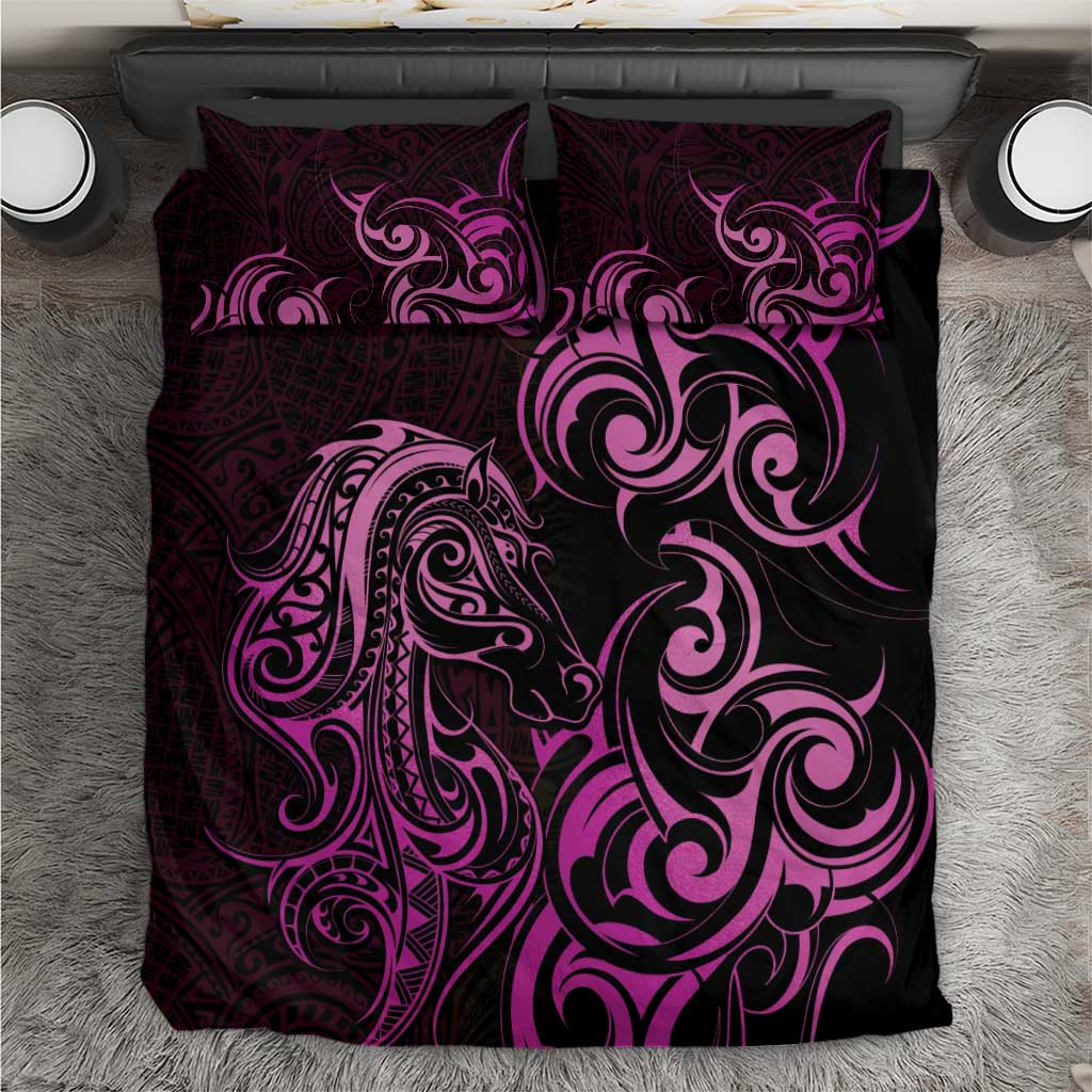 Pink Aoteara Horse Racing Bedding Set NZ Maori Pattern