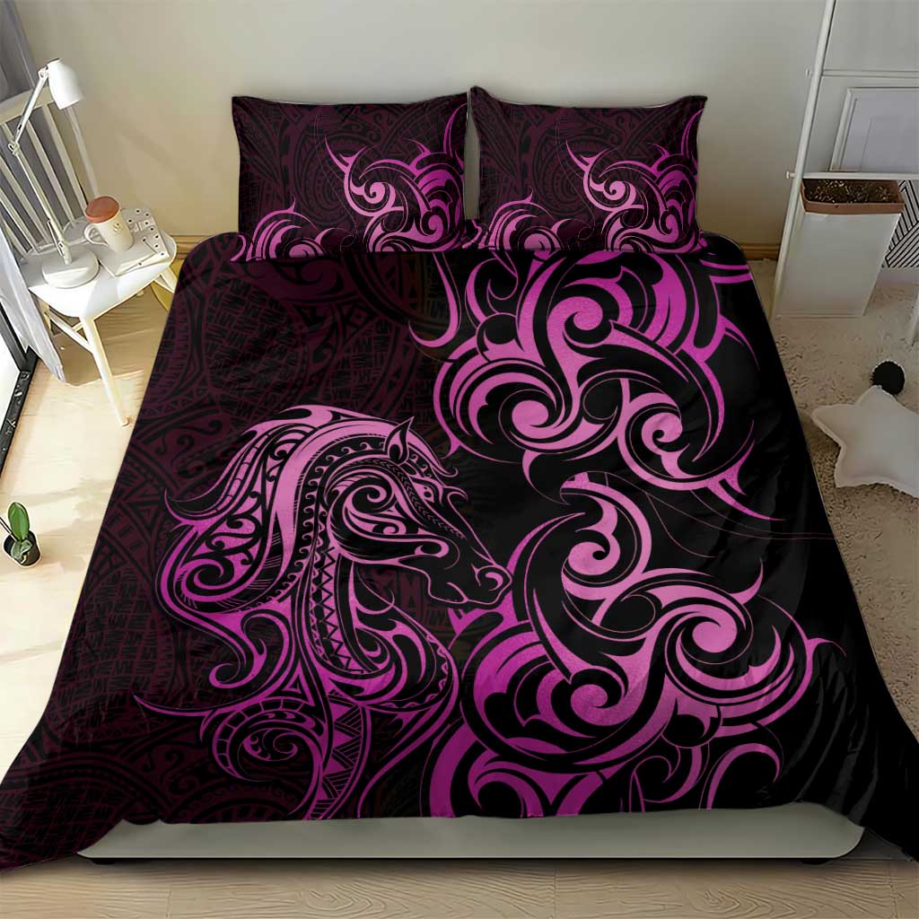 Pink Aoteara Horse Racing Bedding Set NZ Maori Pattern