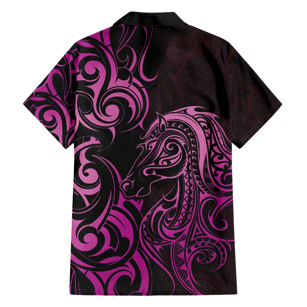 Pink Aoteara Horse Racing Family Matching Long Sleeve Bodycon Dress and Hawaiian Shirt NZ Maori Pattern