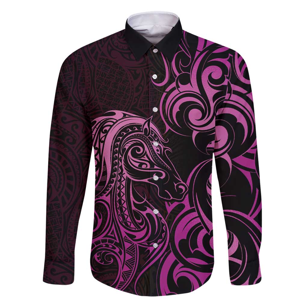 Pink Aoteara Horse Racing Family Matching Puletasi and Hawaiian Shirt NZ Maori Pattern