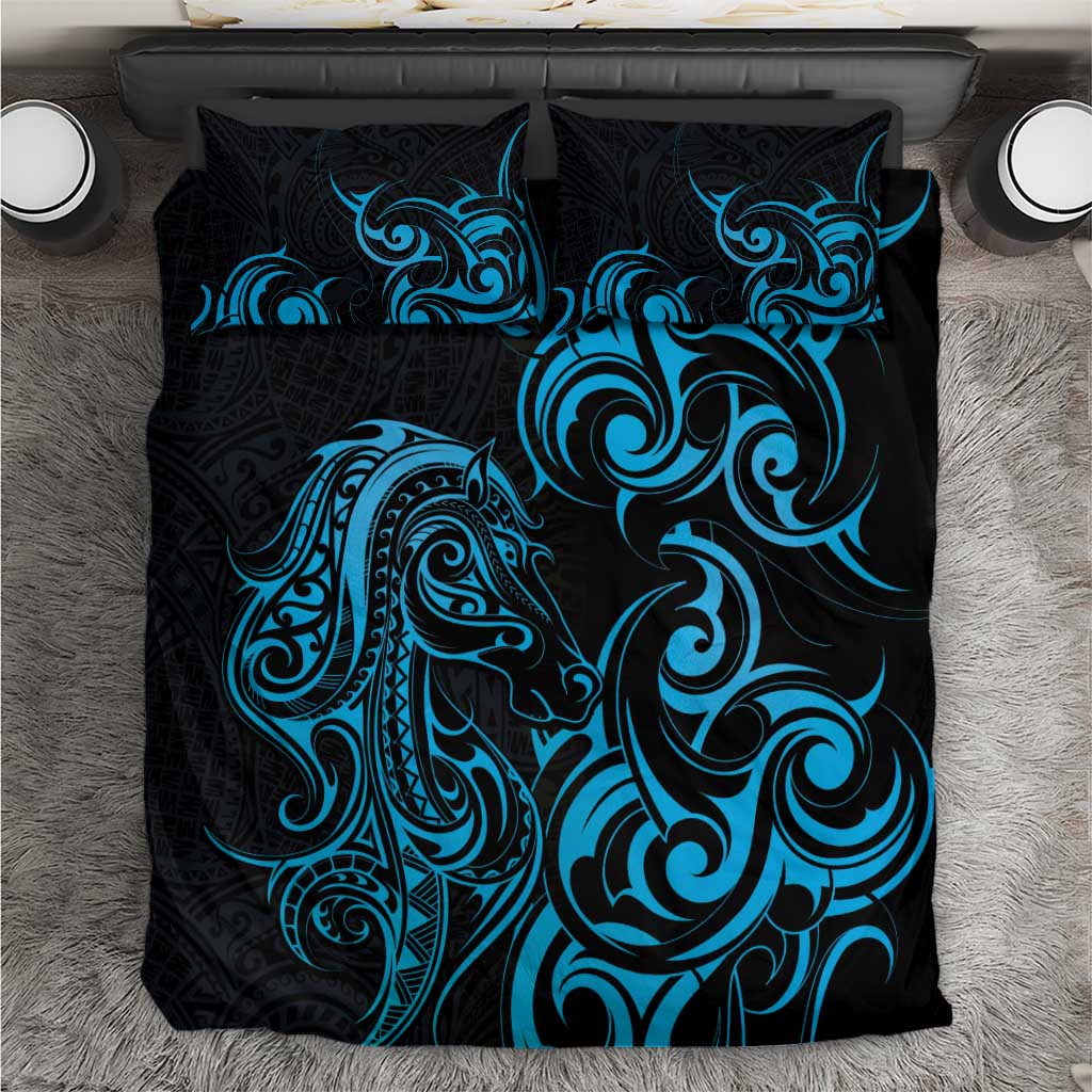 Blue Aoteara Horse Racing Bedding Set NZ Maori Pattern