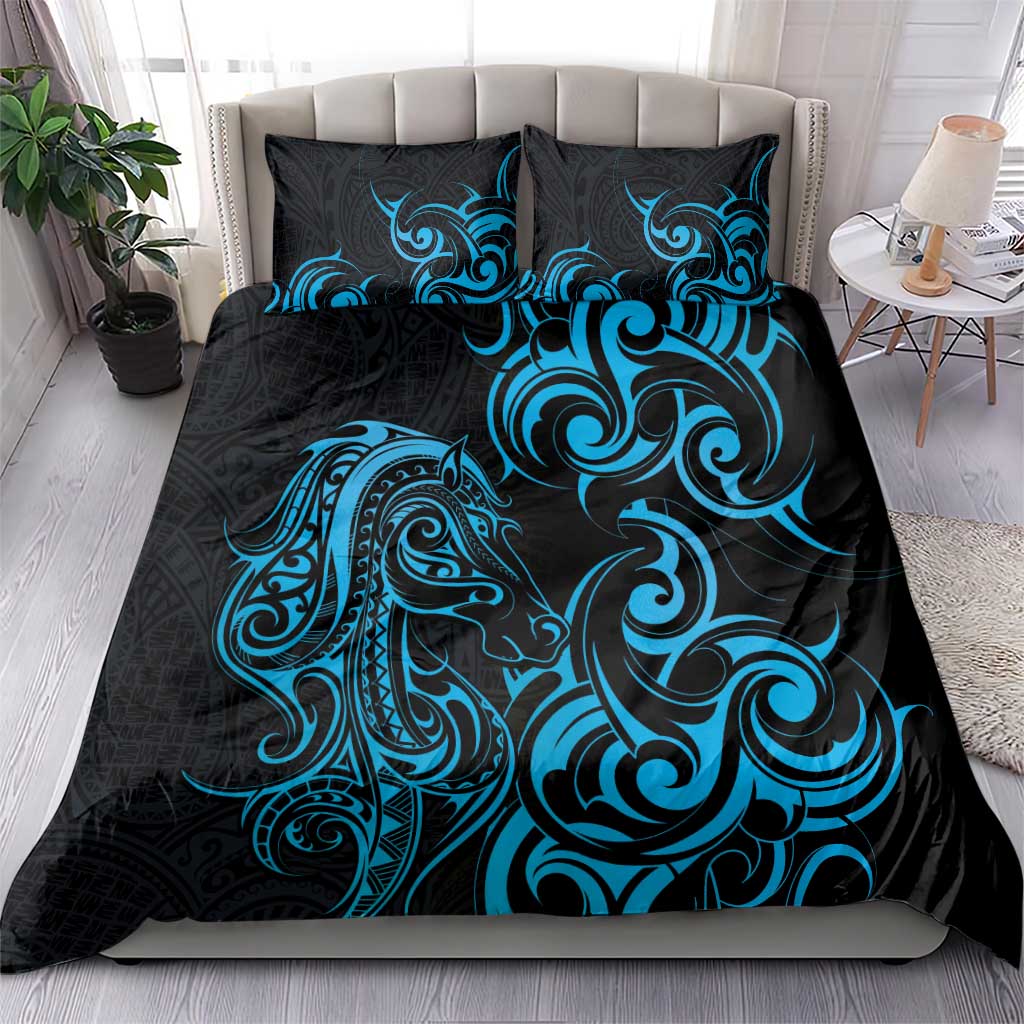 Blue Aoteara Horse Racing Bedding Set NZ Maori Pattern