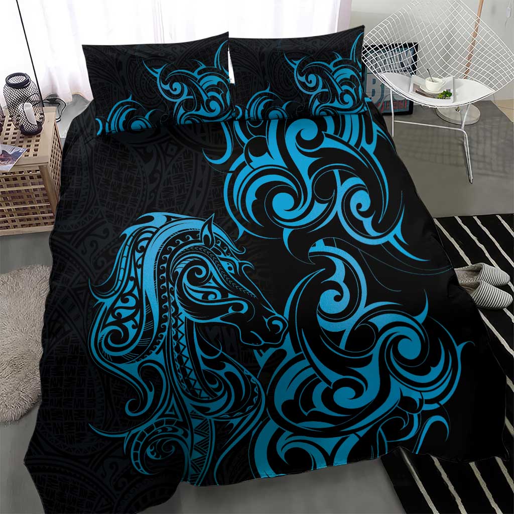 Blue Aoteara Horse Racing Bedding Set NZ Maori Pattern