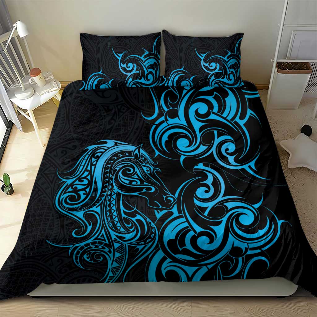 Blue Aoteara Horse Racing Bedding Set NZ Maori Pattern