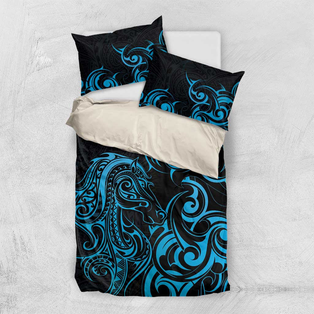 Blue Aoteara Horse Racing Bedding Set NZ Maori Pattern