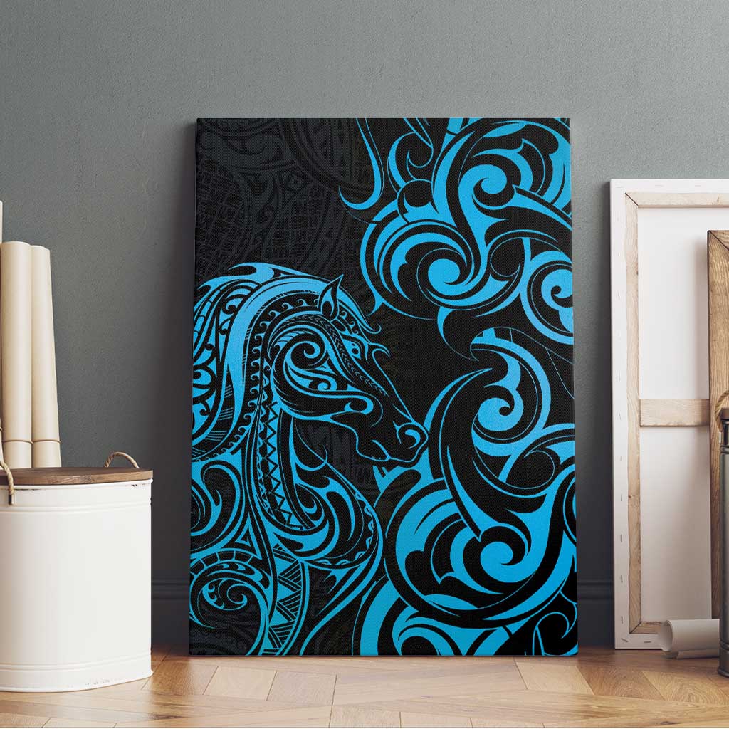 Blue Aoteara Horse Racing Canvas Wall Art NZ Maori Pattern