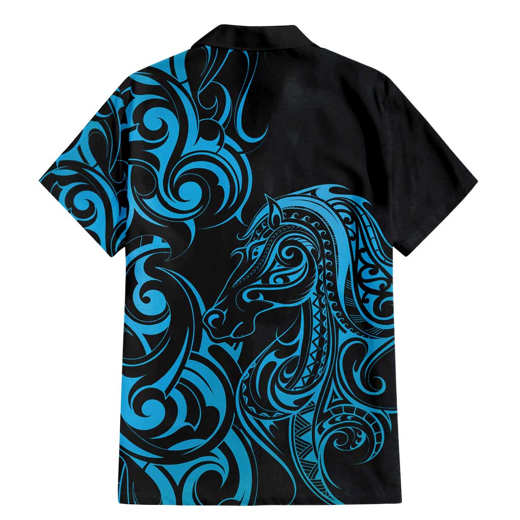 Blue Aoteara Horse Racing Family Matching Mermaid Dress and Hawaiian Shirt NZ Maori Pattern