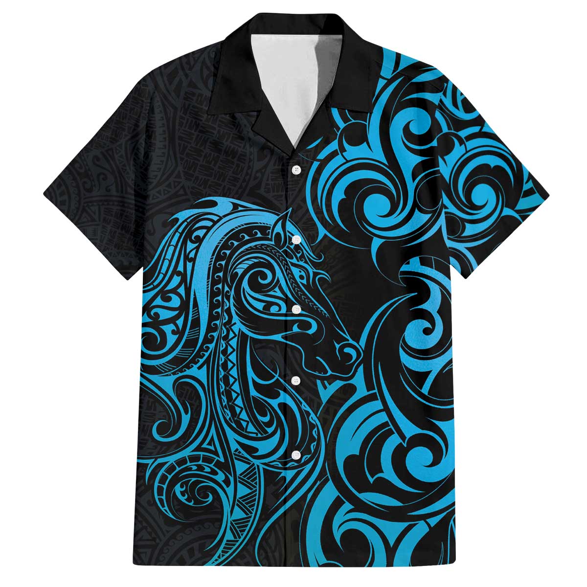 Blue Aoteara Horse Racing Family Matching Off The Shoulder Long Sleeve Dress and Hawaiian Shirt NZ Maori Pattern