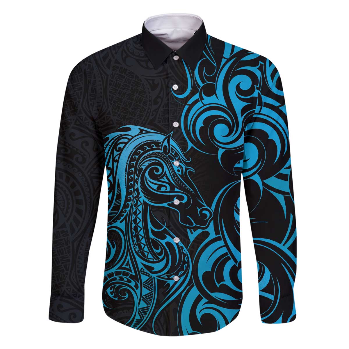 Blue Aoteara Horse Racing Family Matching Off The Shoulder Long Sleeve Dress and Hawaiian Shirt NZ Maori Pattern