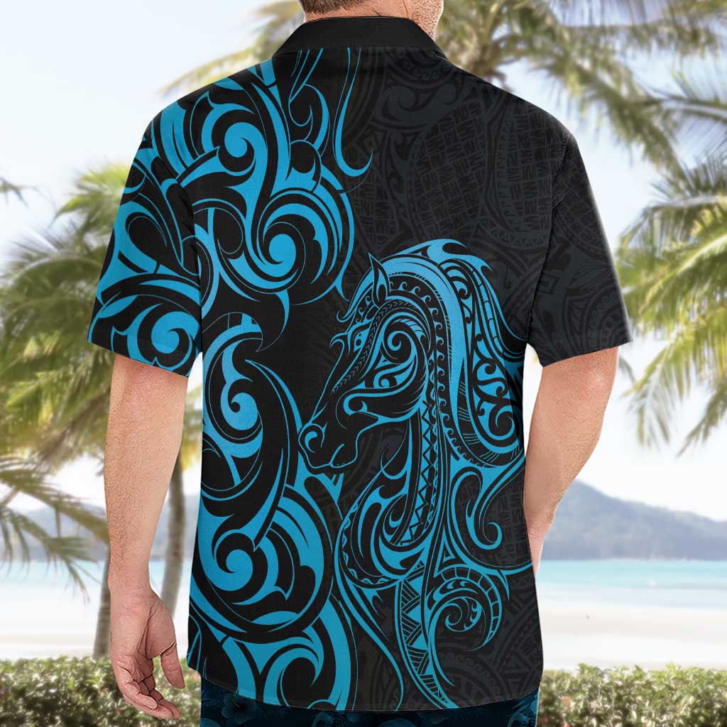 Blue Aoteara Horse Racing Hawaiian Shirt NZ Maori Pattern