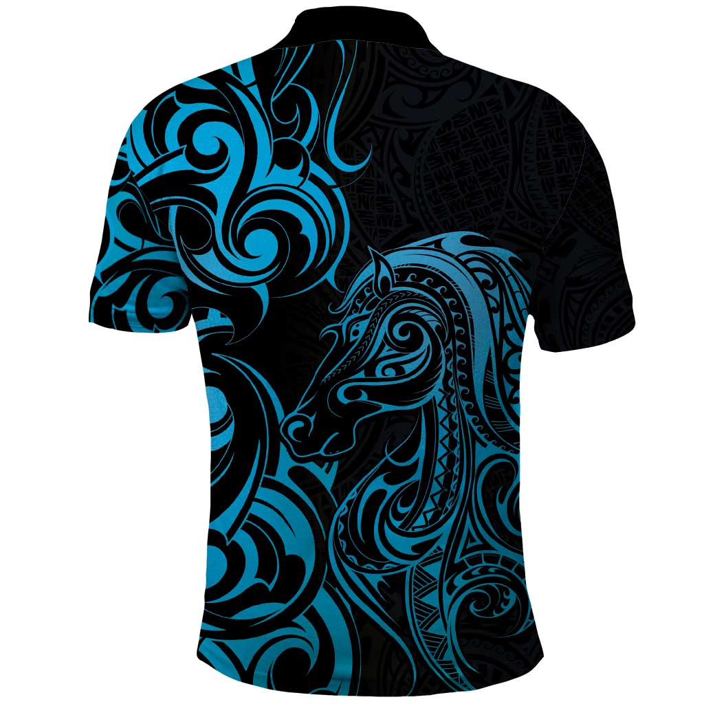 Blue Aoteara Horse Racing Polo Shirt NZ Maori Pattern