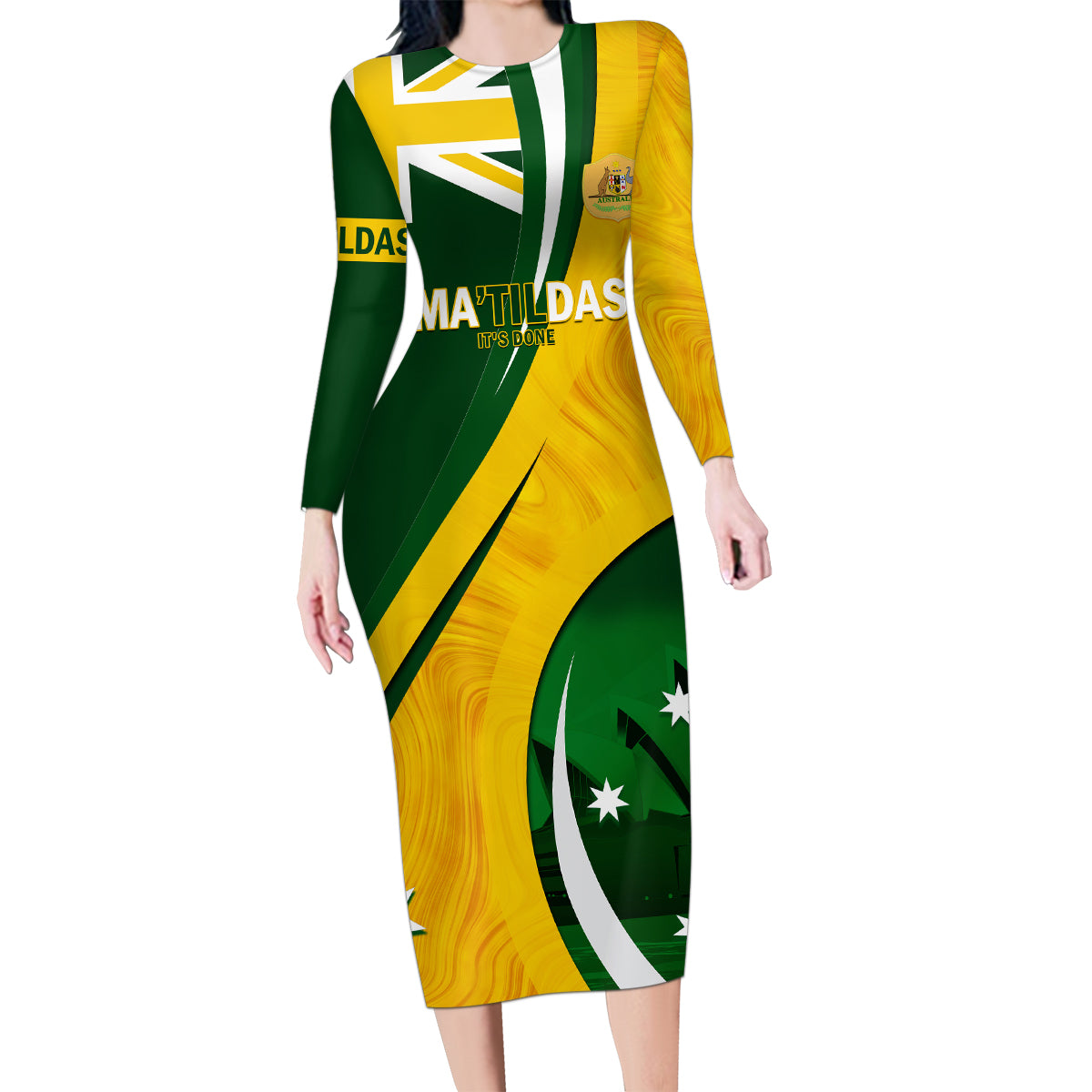 Matildas Soccer Family Matching Long Sleeve Bodycon Dress and Hawaiian Shirt 2024 Happy Australia Day Kangaroo Aussie Proud - National Color