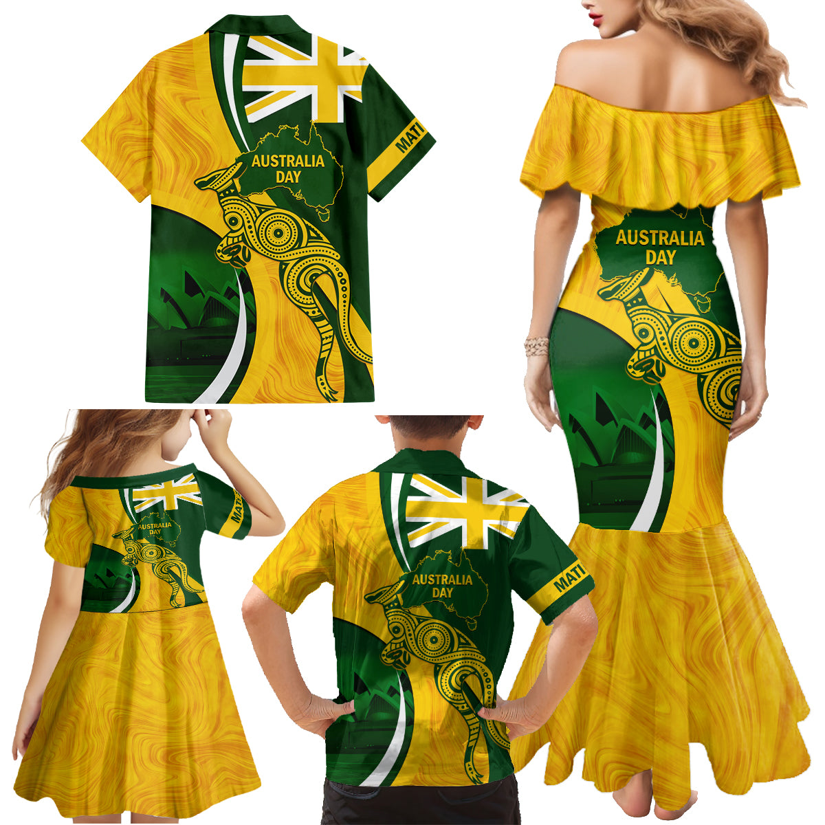 Matildas Soccer Family Matching Mermaid Dress and Hawaiian Shirt 2024 Happy Australia Day Kangaroo Aussie Proud - National Color