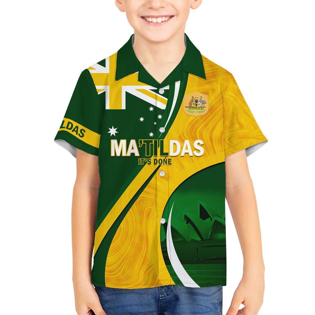 Matildas Soccer Family Matching Off Shoulder Long Sleeve Dress and Hawaiian Shirt 2024 Happy Australia Day Kangaroo Aussie Proud - National Color