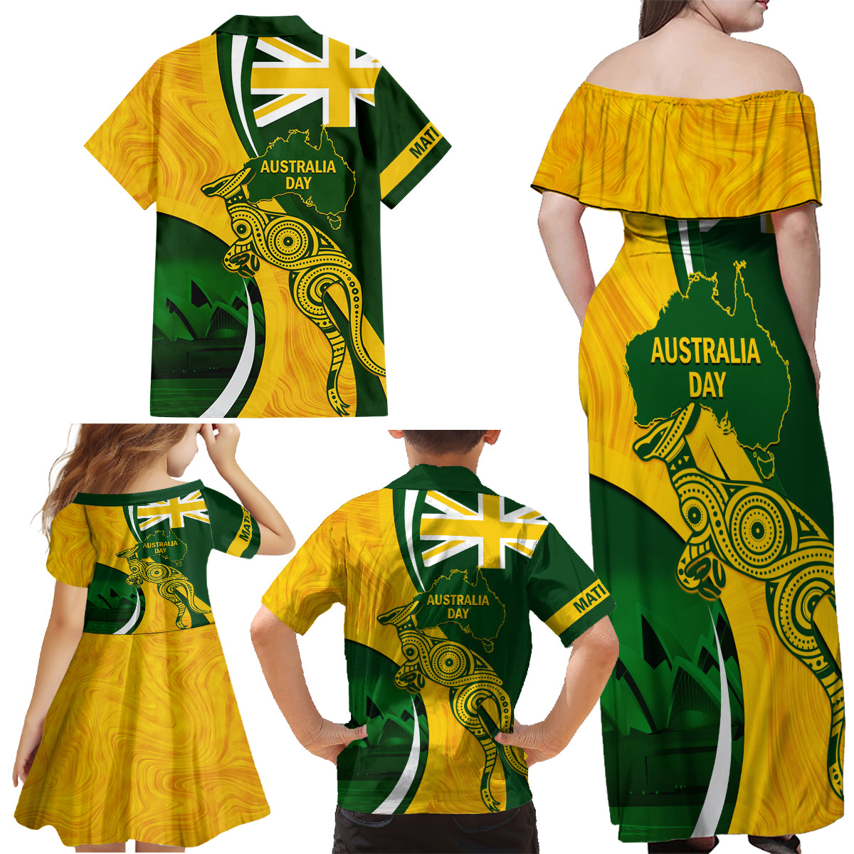 Matildas Soccer Family Matching Off Shoulder Maxi Dress and Hawaiian Shirt 2024 Happy Australia Day Kangaroo Aussie Proud - National Color