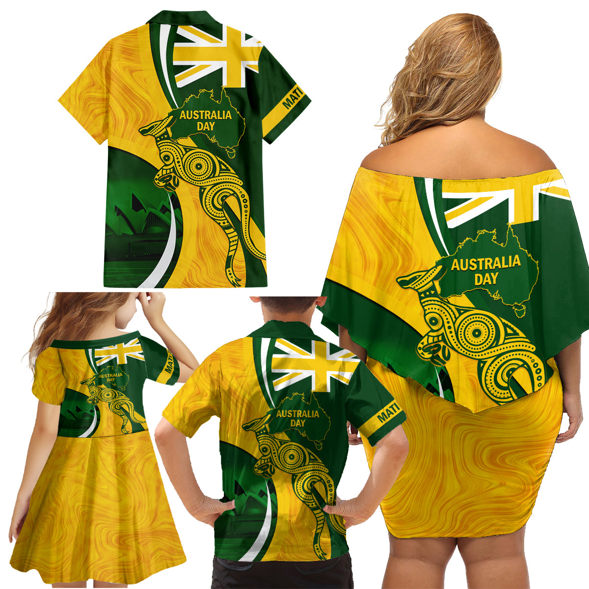 Matildas Soccer Family Matching Off Shoulder Short Dress and Hawaiian Shirt 2024 Happy Australia Day Kangaroo Aussie Proud - National Color