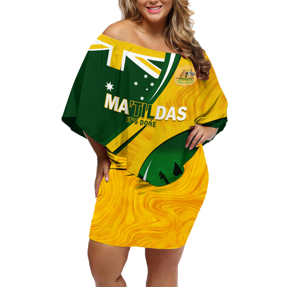 Matildas Soccer Family Matching Off Shoulder Short Dress and Hawaiian Shirt 2024 Happy Australia Day Kangaroo Aussie Proud - National Color