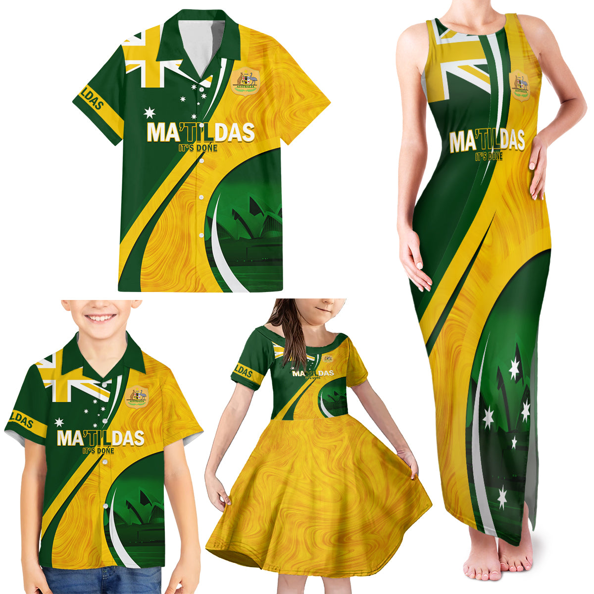 Matildas Soccer Family Matching Tank Maxi Dress and Hawaiian Shirt 2024 Happy Australia Day Kangaroo Aussie Proud - National Color