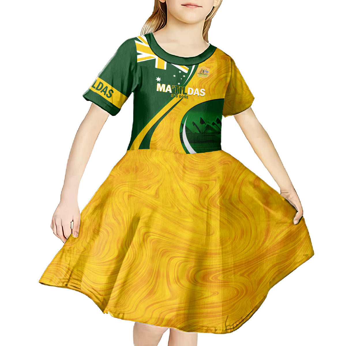 Matildas Soccer Kid Short Sleeve Dress 2024 Happy Australia Day Kangaroo Aussie Proud - National Color