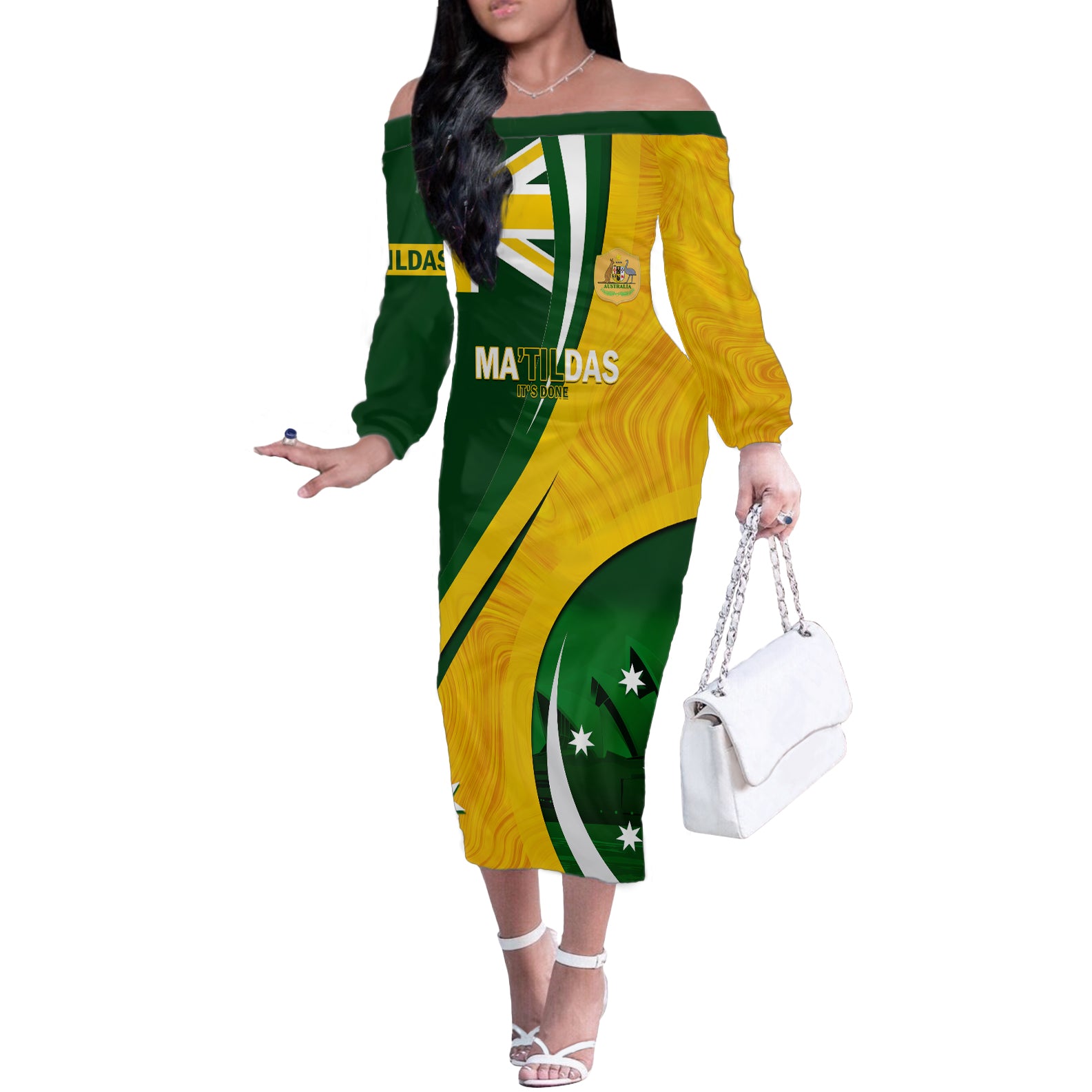 Matildas Soccer Off The Shoulder Long Sleeve Dress 2024 Happy Australia Day Kangaroo Aussie Proud - National Color