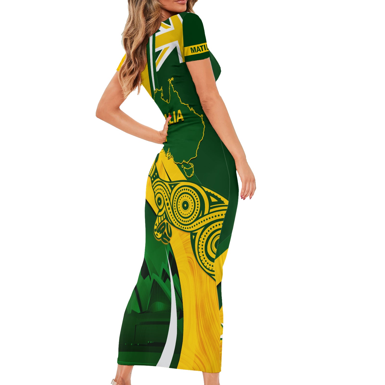 Matildas Soccer Short Sleeve Bodycon Dress 2024 Happy Australia Day Kangaroo Aussie Proud - National Color