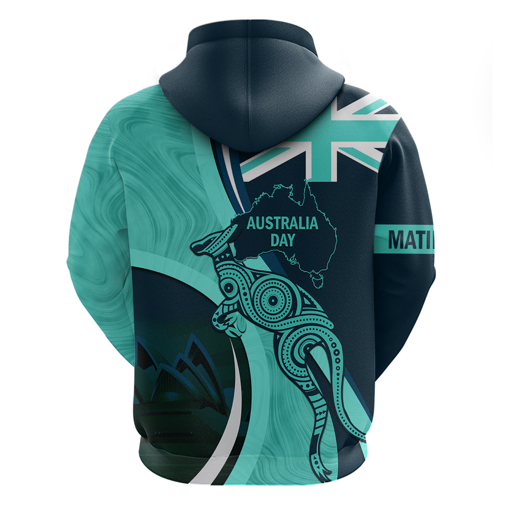 Matildas Soccer Hoodie 2024 Happy Australia Day Kangaroo Aussie Proud - Turquoise