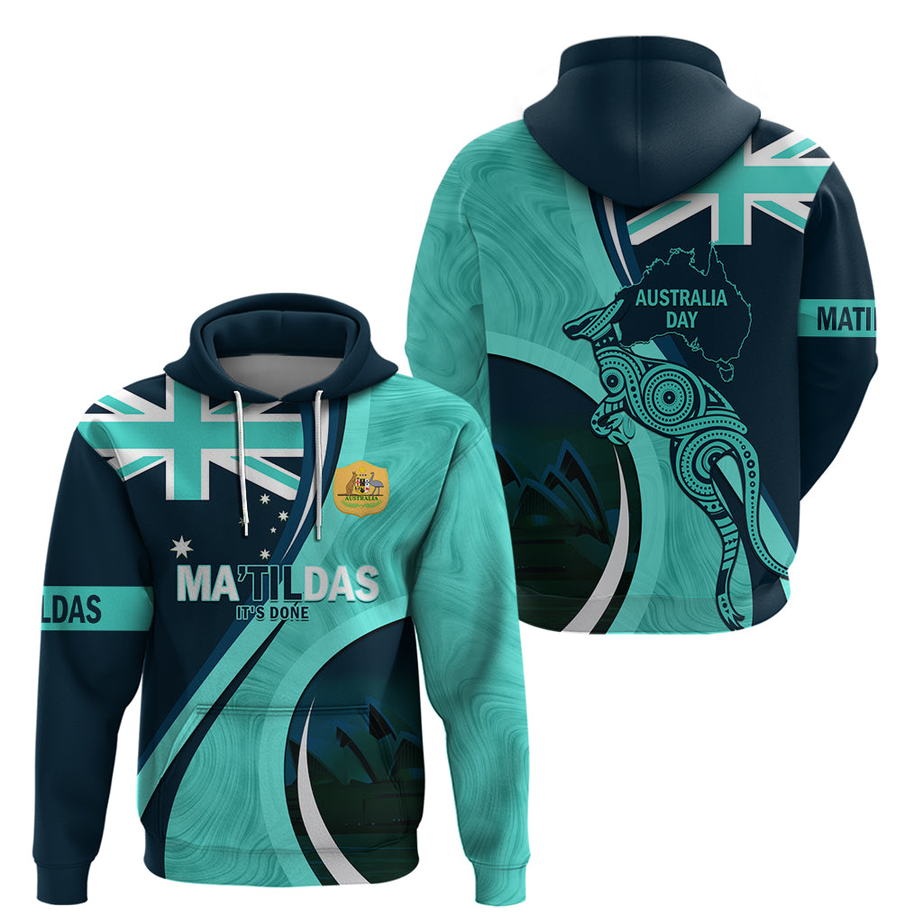 Matildas Soccer Hoodie 2024 Happy Australia Day Kangaroo Aussie Proud - Turquoise