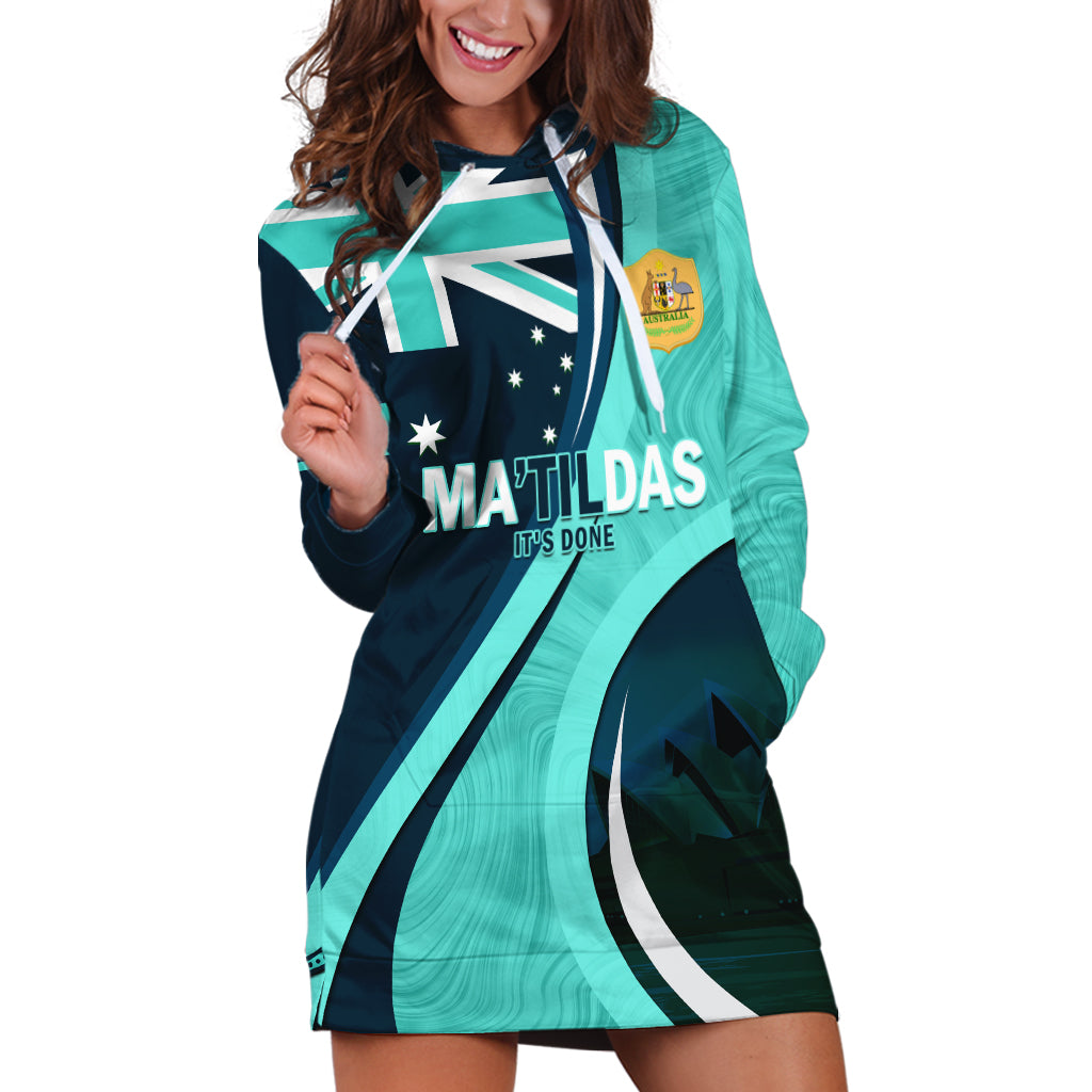 Matildas Soccer Hoodie Dress 2024 Happy Australia Day Kangaroo Aussie Proud - Turquoise