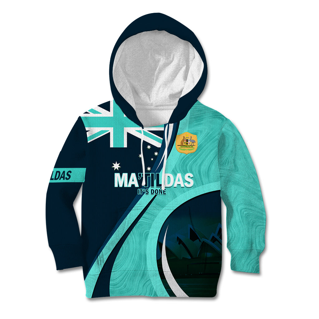 Matildas Soccer Kid Hoodie 2024 Happy Australia Day Kangaroo Aussie Proud - Turquoise