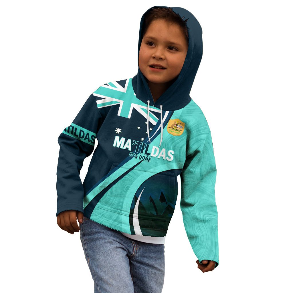 Matildas Soccer Kid Hoodie 2024 Happy Australia Day Kangaroo Aussie Proud - Turquoise