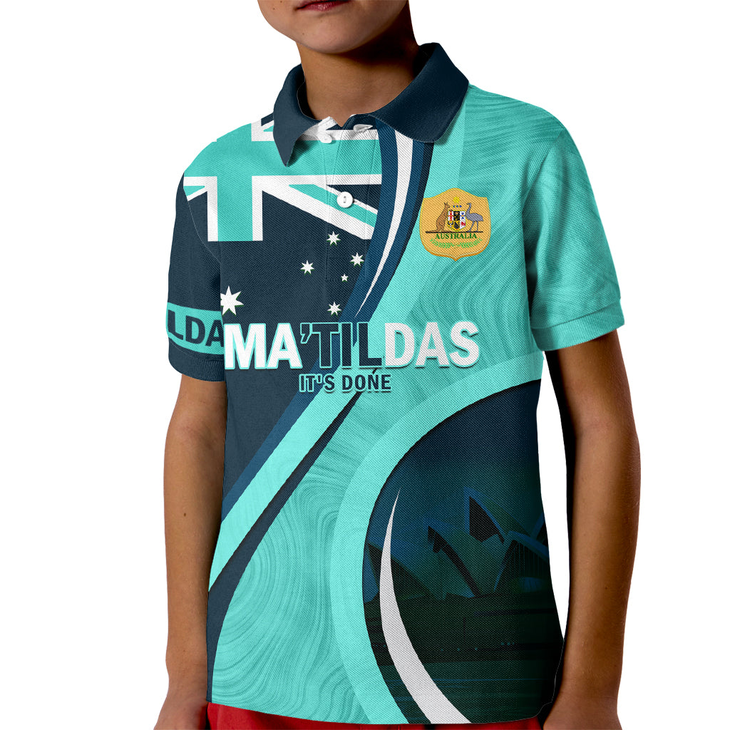 Matildas Soccer Kid Polo Shirt 2024 Happy Australia Day Kangaroo Aussie Proud - Turquoise