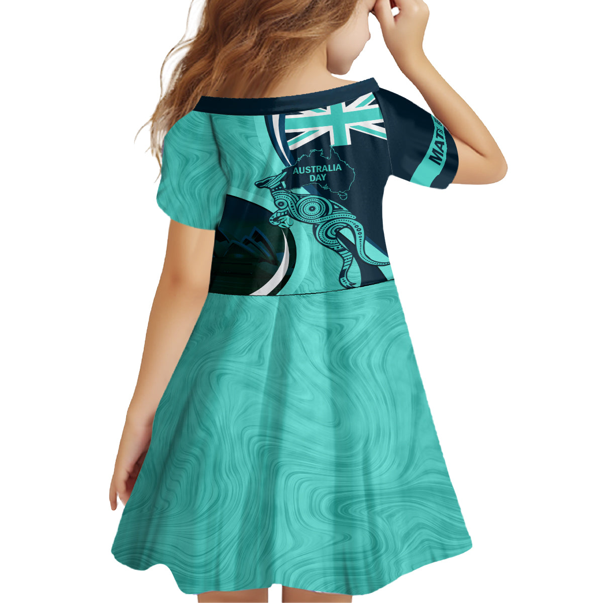 Matildas Soccer Kid Short Sleeve Dress 2024 Happy Australia Day Kangaroo Aussie Proud - Turquoise