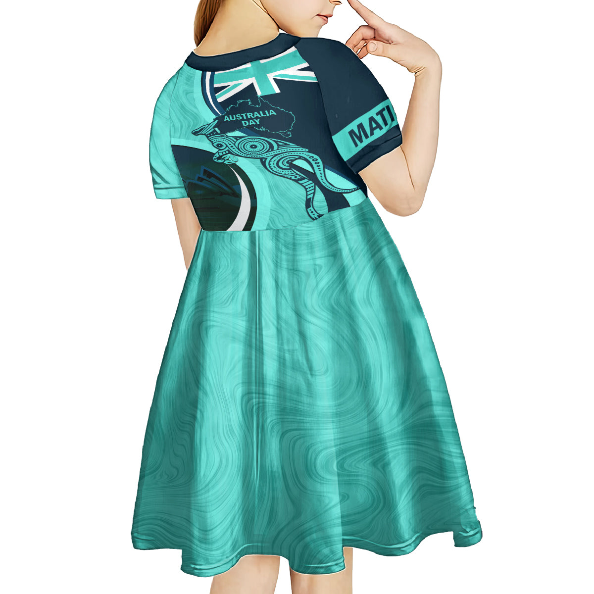 Matildas Soccer Kid Short Sleeve Dress 2024 Happy Australia Day Kangaroo Aussie Proud - Turquoise