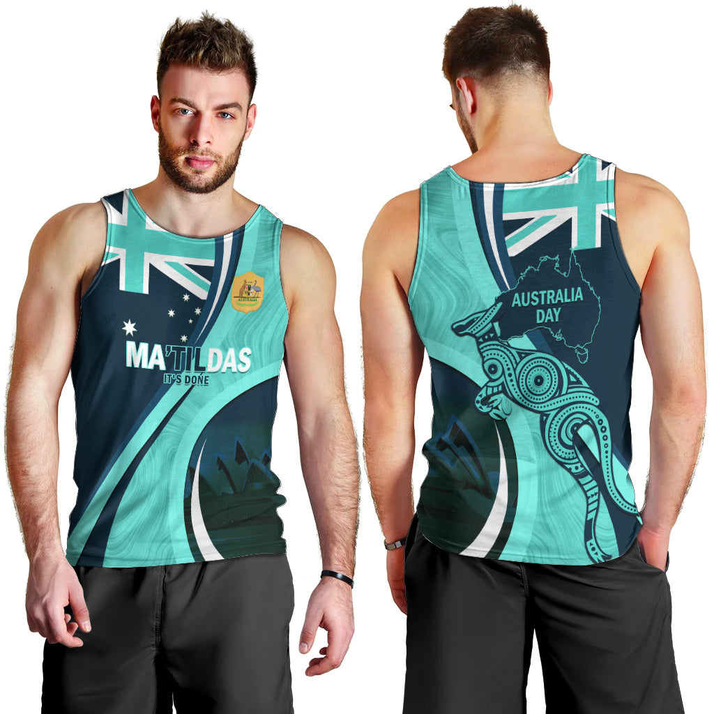 Matildas Soccer Men Tank Top 2024 Happy Australia Day Kangaroo Aussie Proud - Turquoise