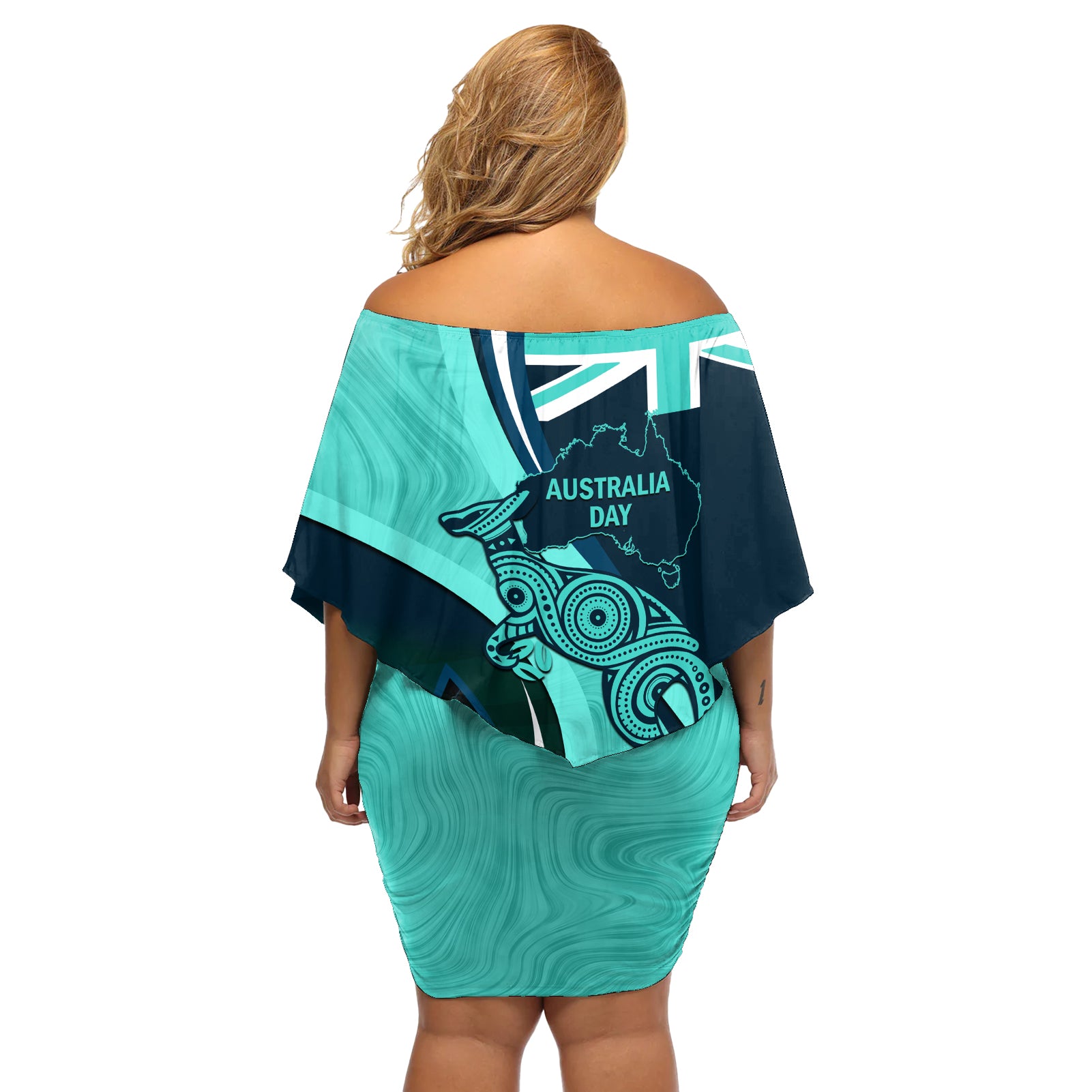 Matildas Soccer Off Shoulder Short Dress 2024 Happy Australia Day Kangaroo Aussie Proud - Turquoise