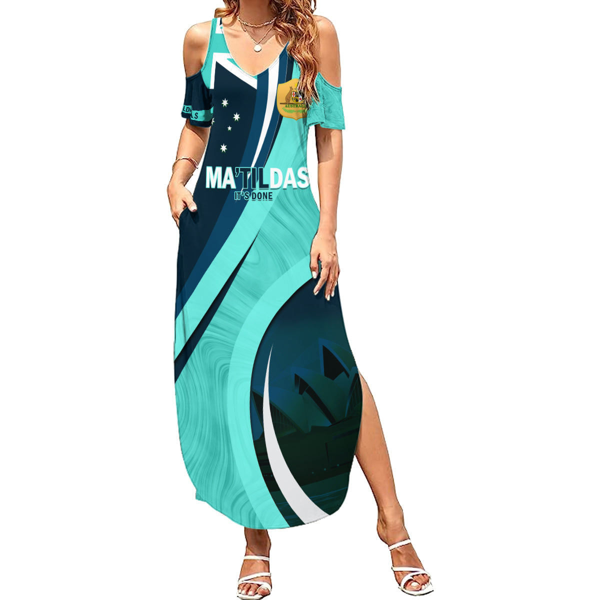 Matildas Soccer Summer Maxi Dress 2024 Happy Australia Day Kangaroo Aussie Proud - Turquoise