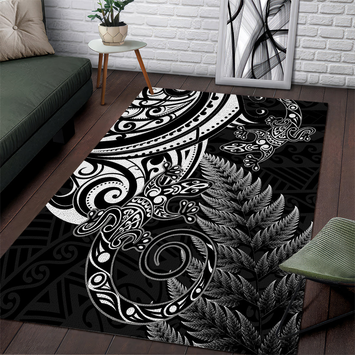 New Zealand Lizard Area Rug Silver Fern Aotearoa Maori