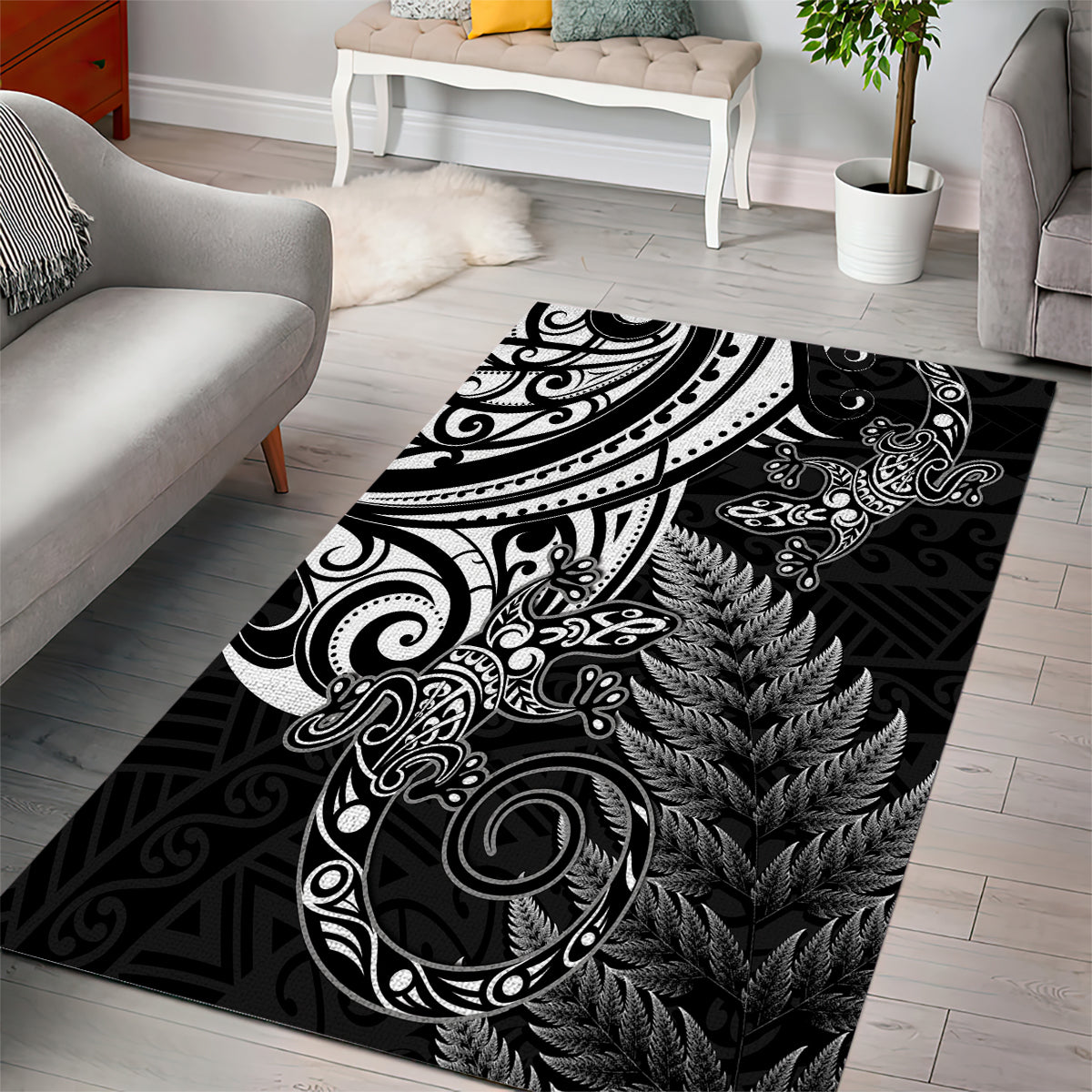 New Zealand Lizard Area Rug Silver Fern Aotearoa Maori