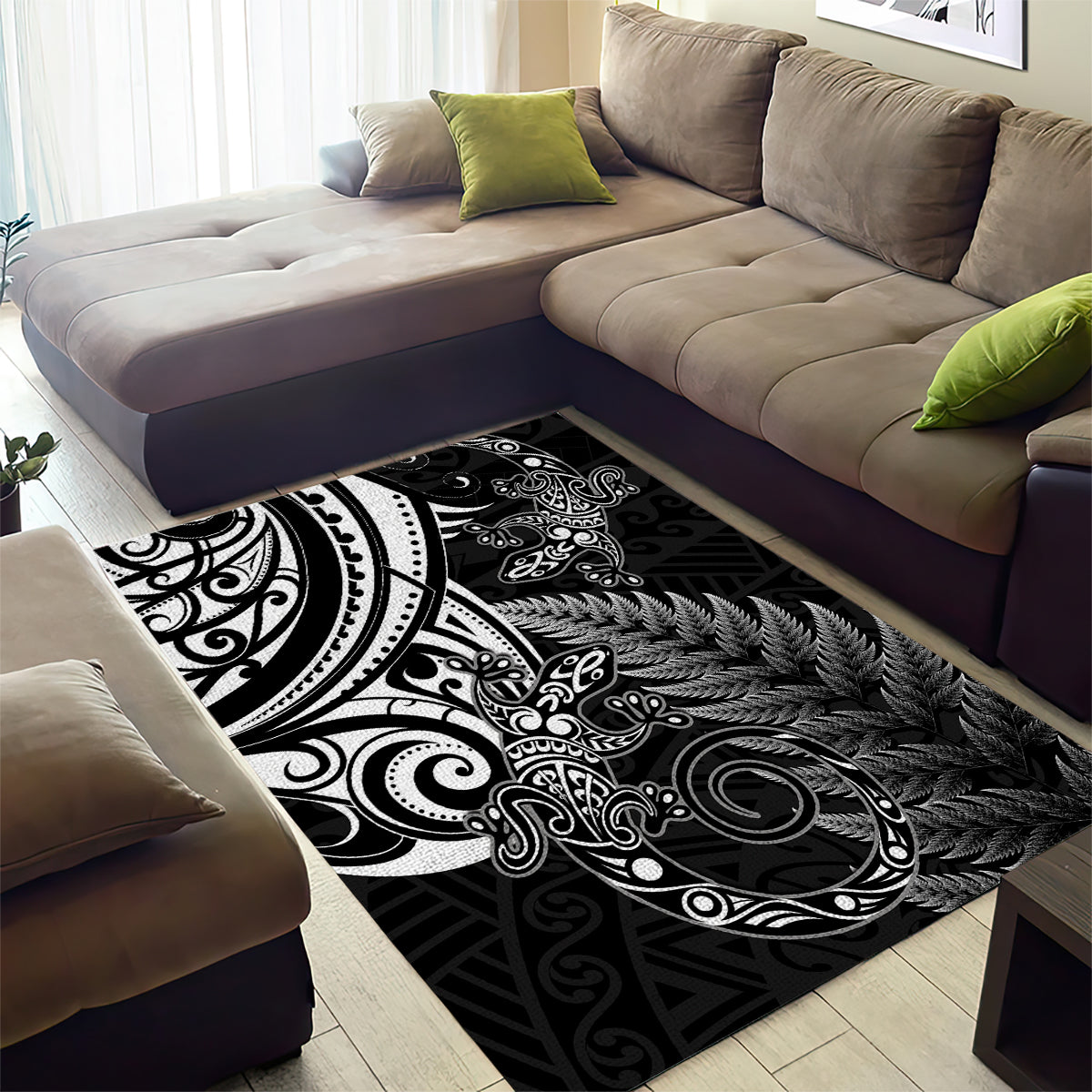 New Zealand Lizard Area Rug Silver Fern Aotearoa Maori